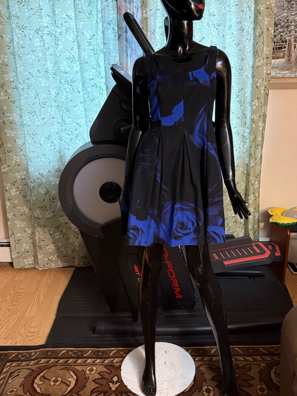 GAP Black Dress with Blue Rose Print